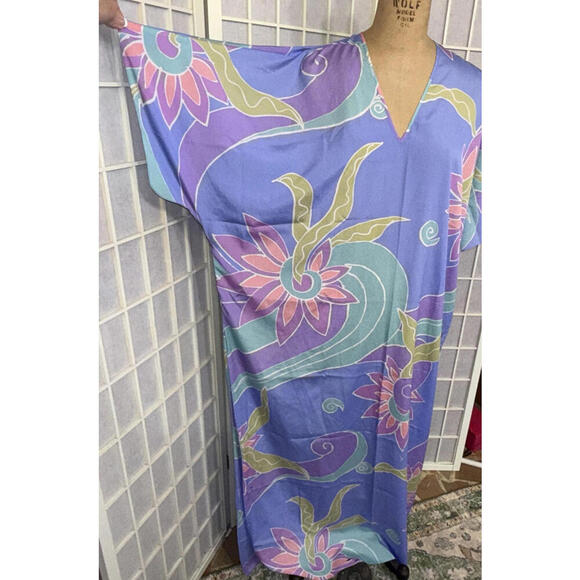 VTG'80s Bill Tice Swim Cover Maxi Side Slit Mumu Gown Sheer Geometric Petite Sm - Picture 7 of 15